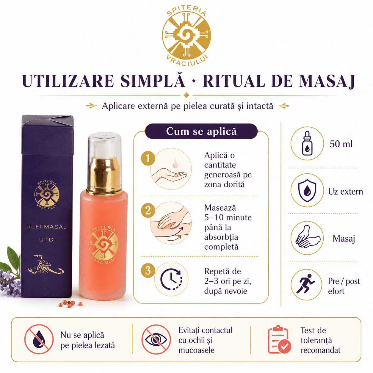 Ulei Masaj Terapeutic Natural – Dureri Articulare și Musculare | UTD Spiteria Vraciului