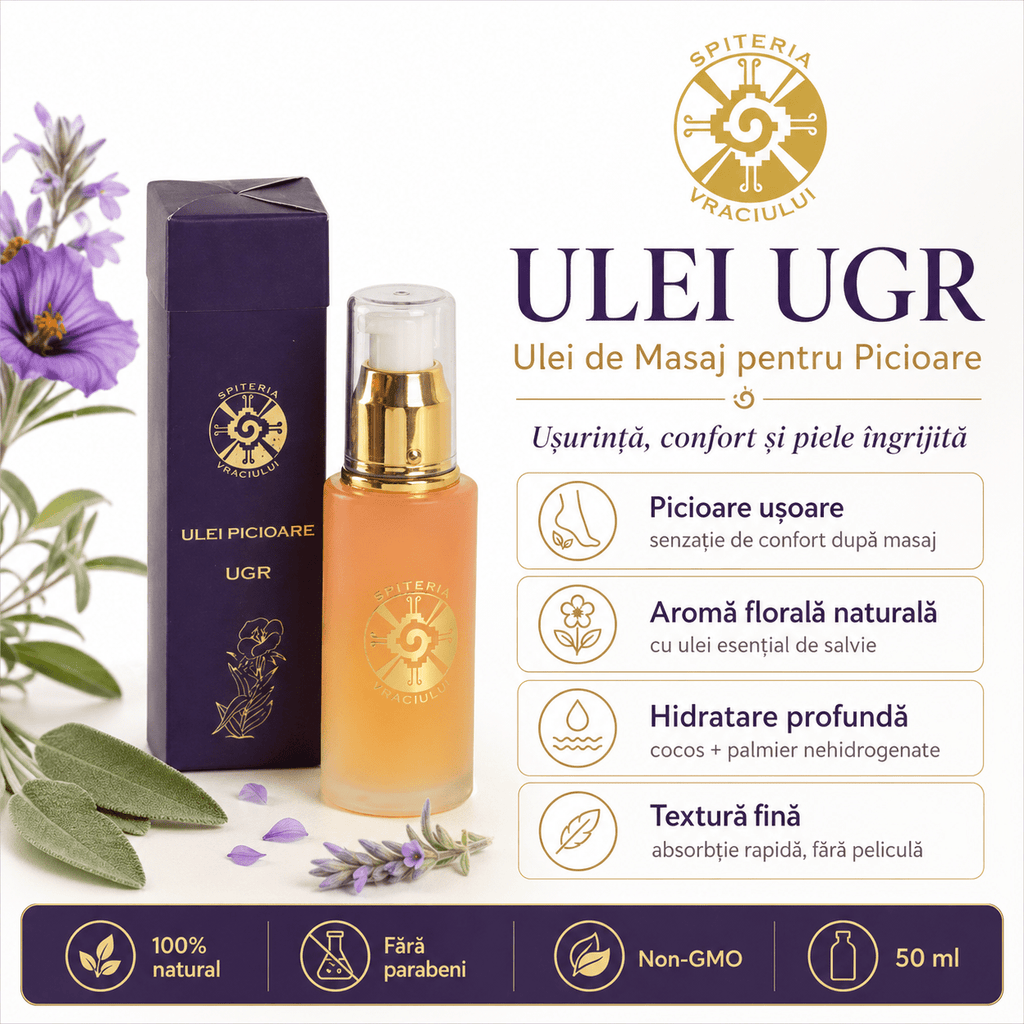 Ulei Natural Picioare Umflate, Gută și Dureri – UGR Spiteria Vraciului