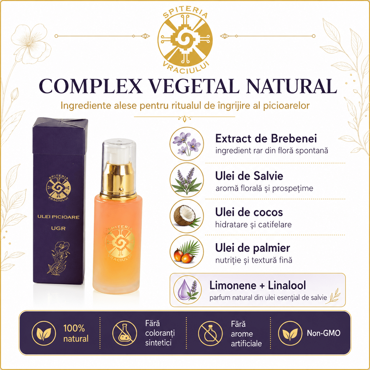 Ulei Natural Picioare Umflate, Gută și Dureri – UGR Spiteria Vraciului