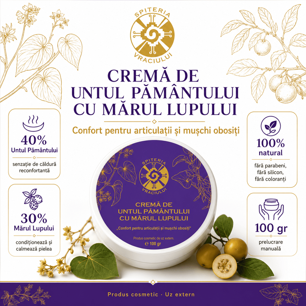 Leac Bătrânesc pentru Regenerarea Pielii – Cremă Untul Pământului și Mărul Lupului | 100g Spiteria Vraciului