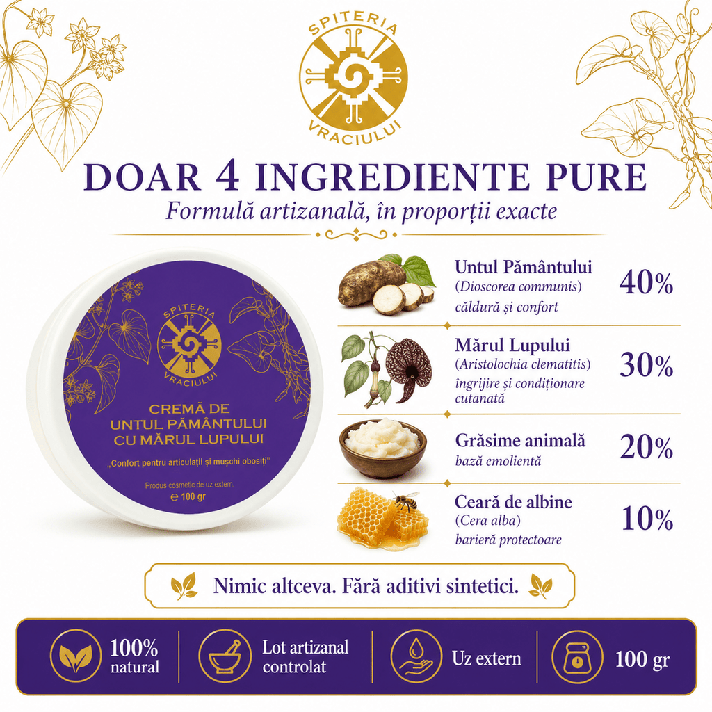 Leac Bătrânesc pentru Regenerarea Pielii – Cremă Untul Pământului și Mărul Lupului | 100g Spiteria Vraciului