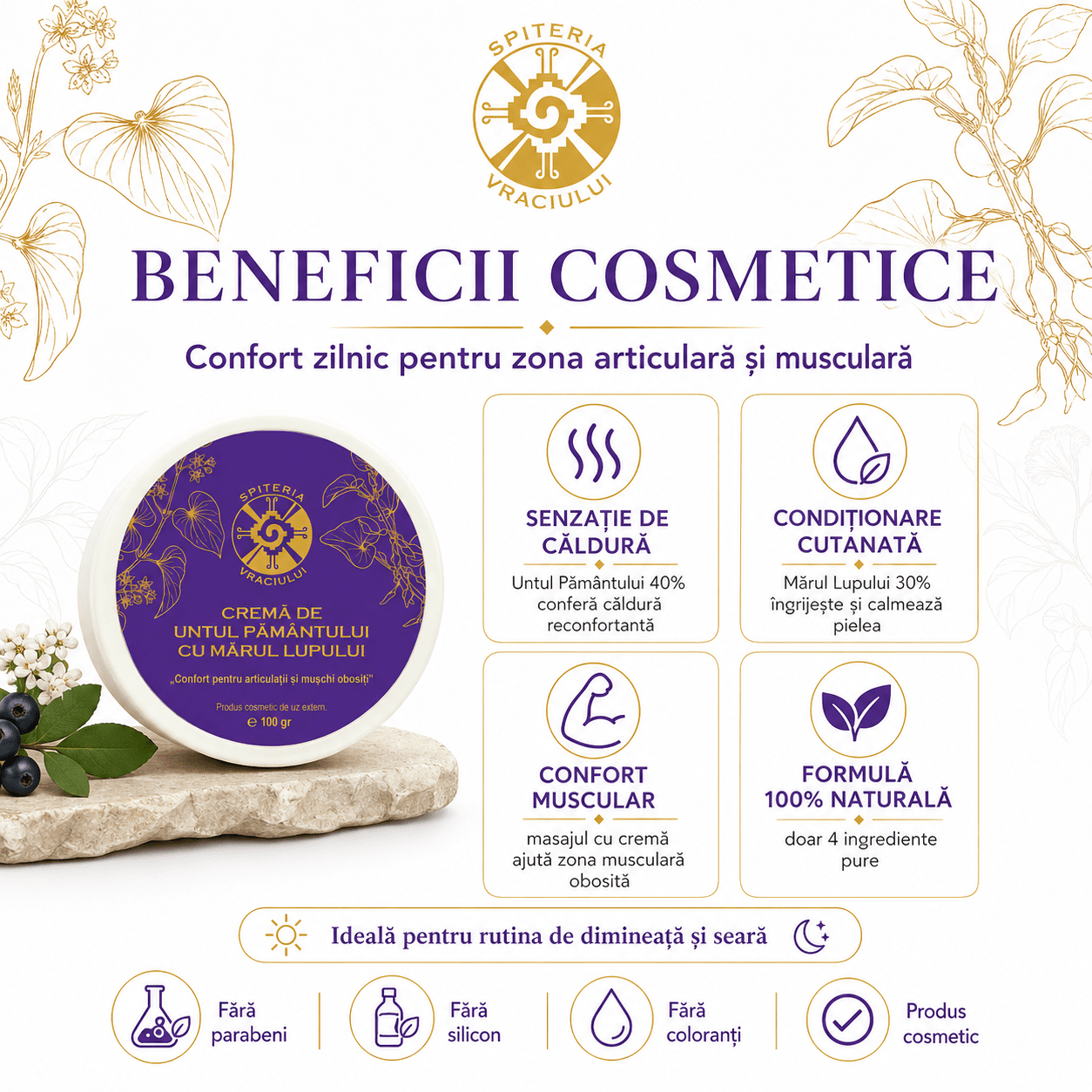 Leac Bătrânesc pentru Regenerarea Pielii – Cremă Untul Pământului și Mărul Lupului | 100g Spiteria Vraciului