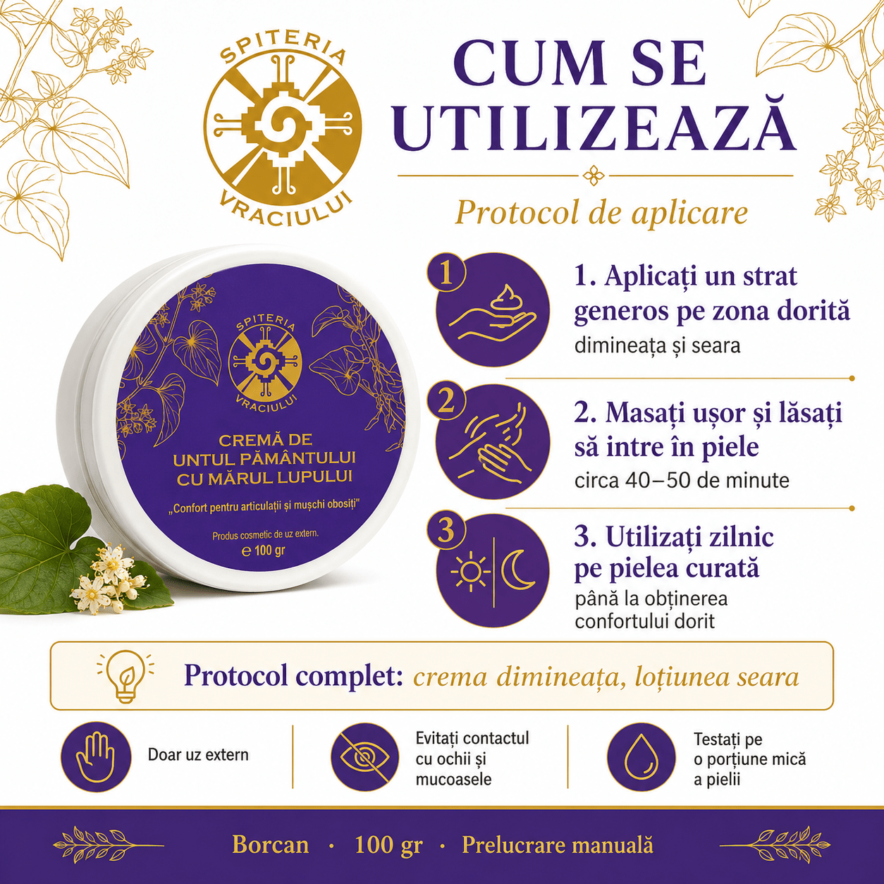 Leac Bătrânesc pentru Regenerarea Pielii – Cremă Untul Pământului și Mărul Lupului | 100g Spiteria Vraciului