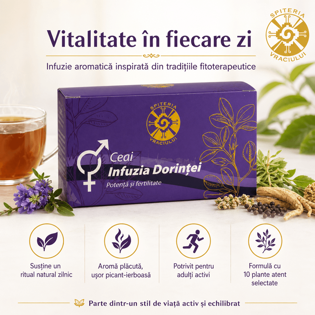 Ceai Natural Fertilitate și Potență – Infuzia Dorinței Spiteria Vraciului