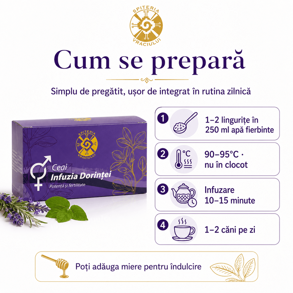 Ceai Natural Fertilitate și Potență – Infuzia Dorinței Spiteria Vraciului