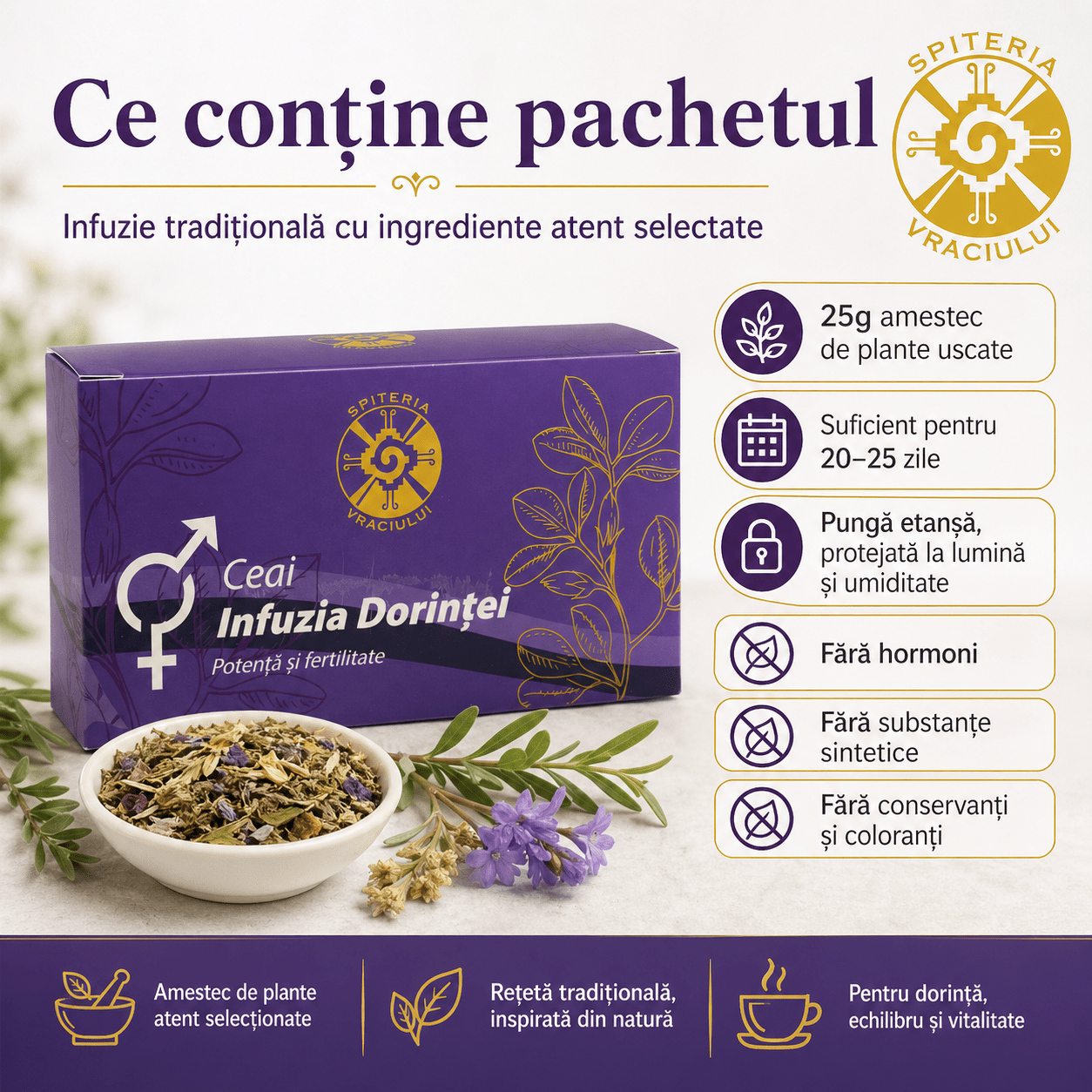 Ceai Natural Fertilitate și Potență – Infuzia Dorinței Spiteria Vraciului