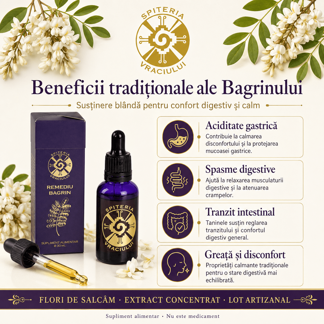 Remediu Natural Gastrită și Ulcer – BAGRIN | 30ml Spiteria Vraciului