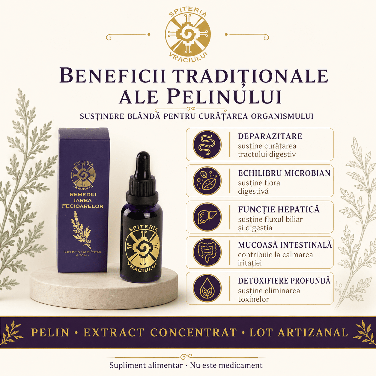 Remediu Natural Deparazitant – IARBA FECIOARELOR | 30ml Spiteria Vraciului