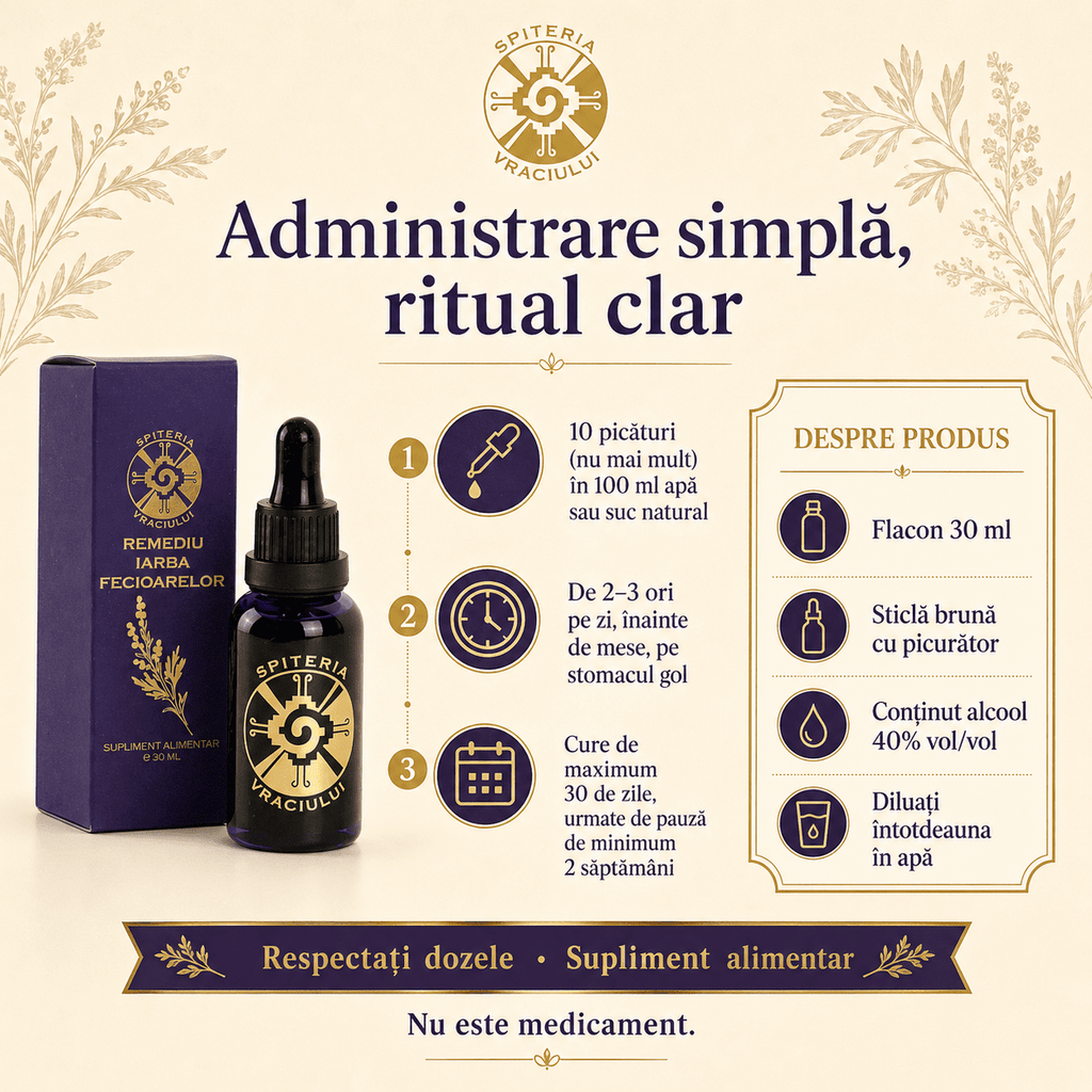 Remediu Natural Deparazitant – IARBA FECIOARELOR | 30ml Spiteria Vraciului