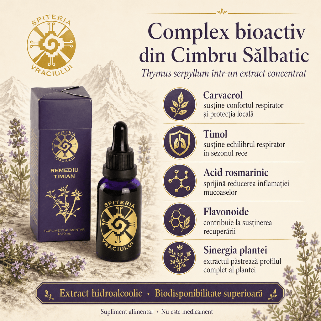 Remediu Natural Plămâni, Astm și Sechele Pulmonare – TIMIAN | 30ml Spiteria Vraciului