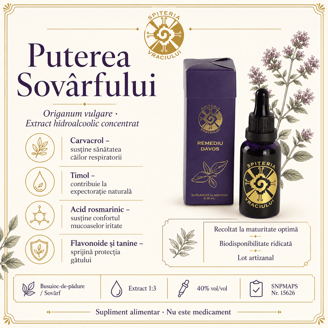 Remediu Natural Tuse și Dureri de Gât – DAVOS Antiinflamator | 30ml Spiteria Vraciului