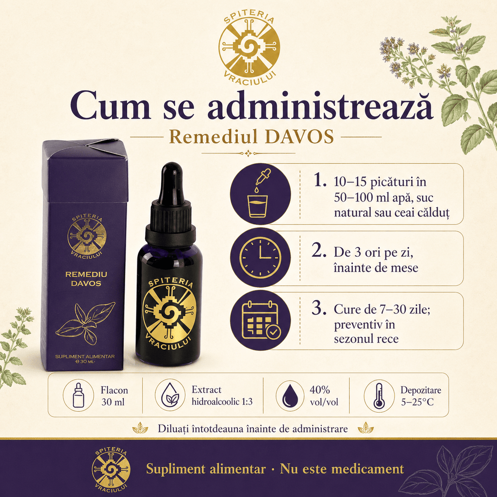 Remediu Natural Tuse și Dureri de Gât – DAVOS Antiinflamator | 30ml Spiteria Vraciului