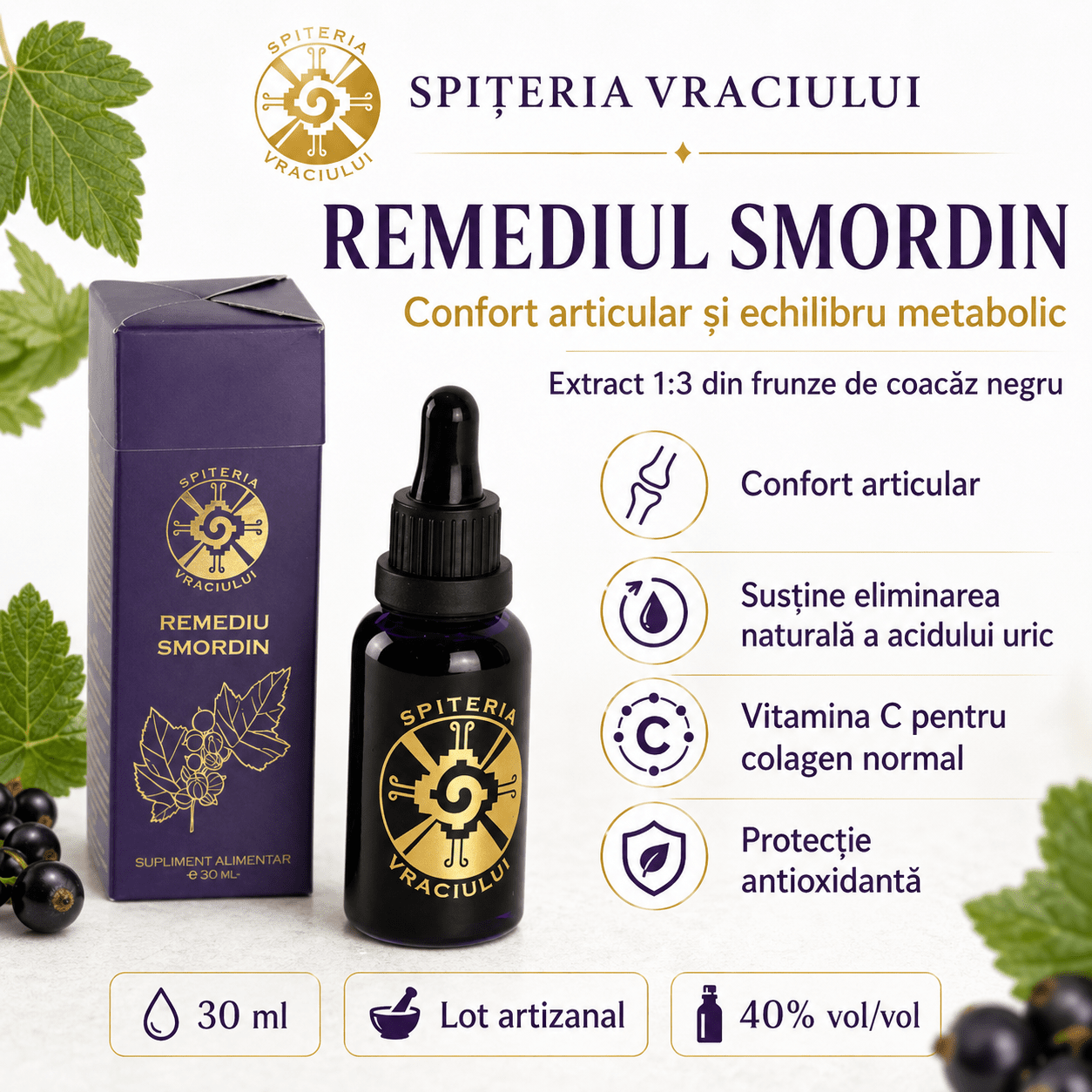 Remediu Natural Reumatism, Gută și Dureri Articulare – SMORDIN | 30ml Spiteria Vraciului