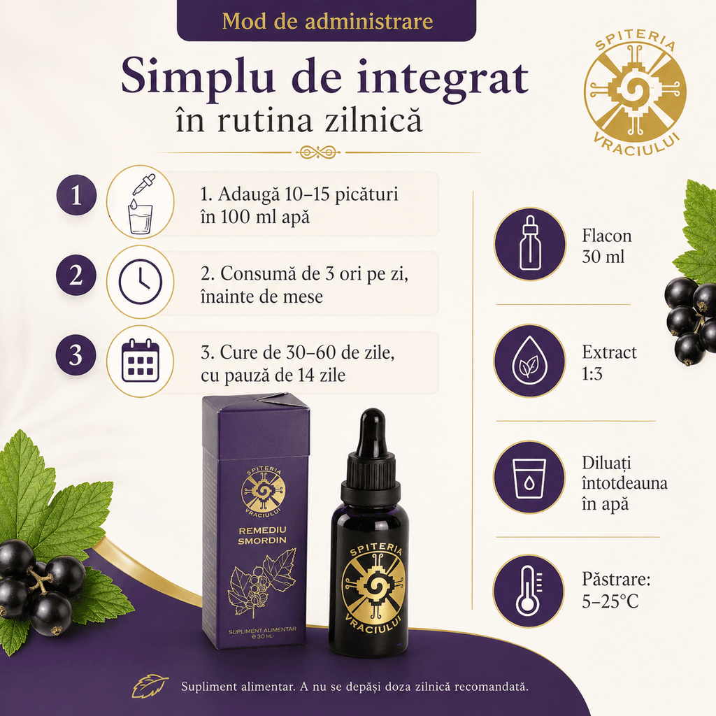 Remediu Natural Reumatism, Gută și Dureri Articulare – SMORDIN | 30ml Spiteria Vraciului