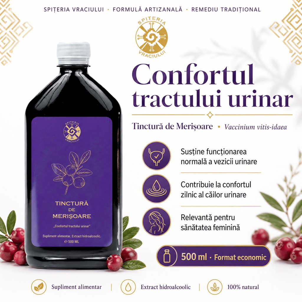 Leac Bătrânesc pentru Tract Urinar – Tinctură de Merișoare | 500ml Spiteria Vraciului