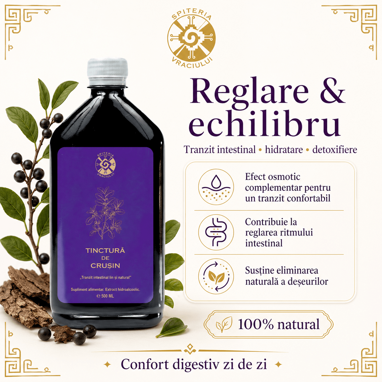 Tinctură de Crușin – Tranzit Intestinal Lin și Natural | Laxativ Blând 500ml Spiteria Vraciului