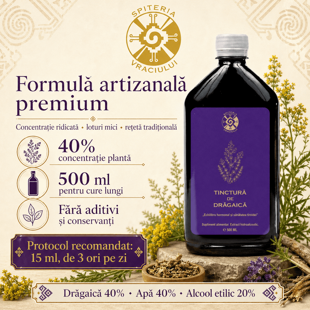 Tinctură de Drăgaică – Echilibru Hormonal și Sănătatea Tiroidei | 500ml Spiteria Vraciului