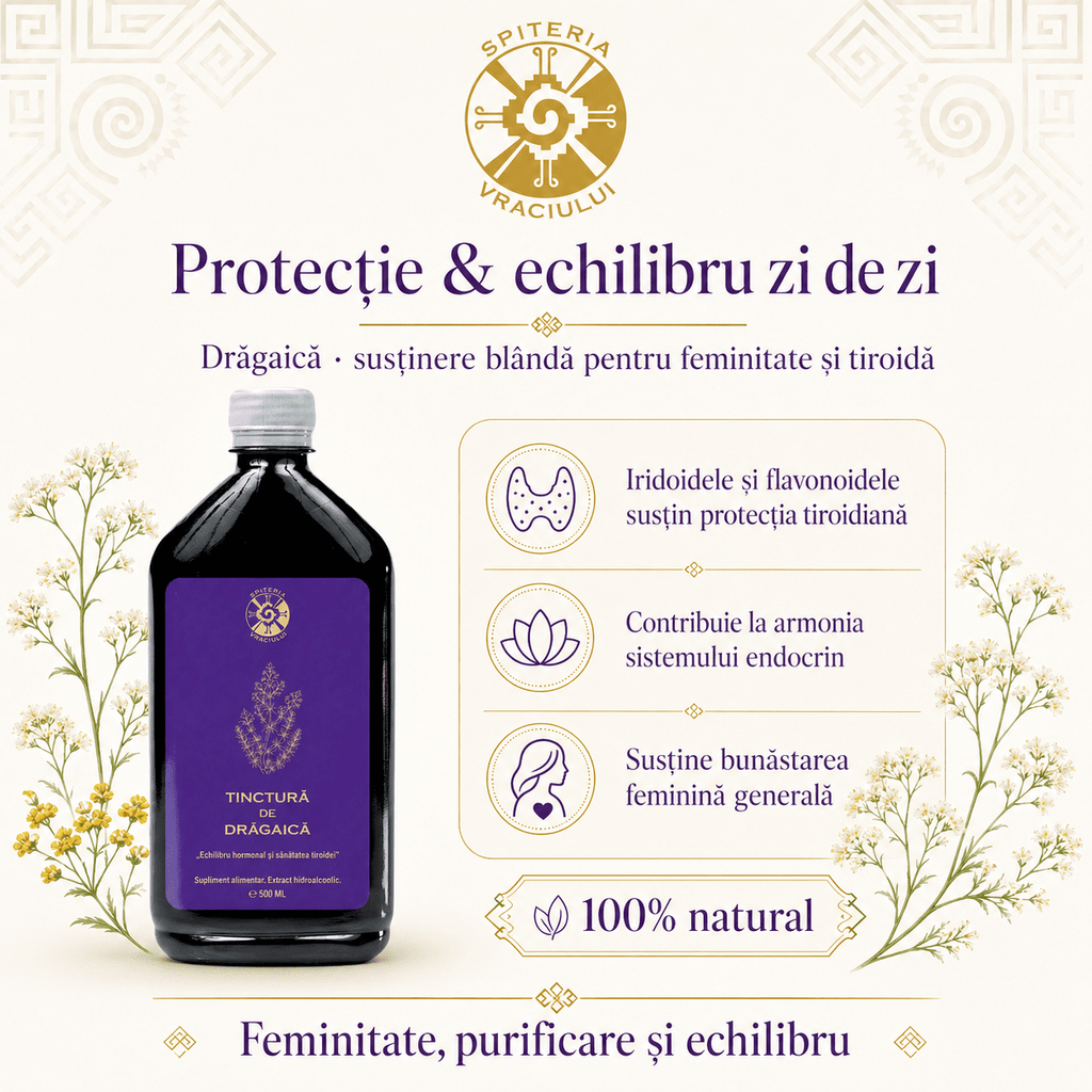 Tinctură de Drăgaică – Echilibru Hormonal și Sănătatea Tiroidei | 500ml Spiteria Vraciului