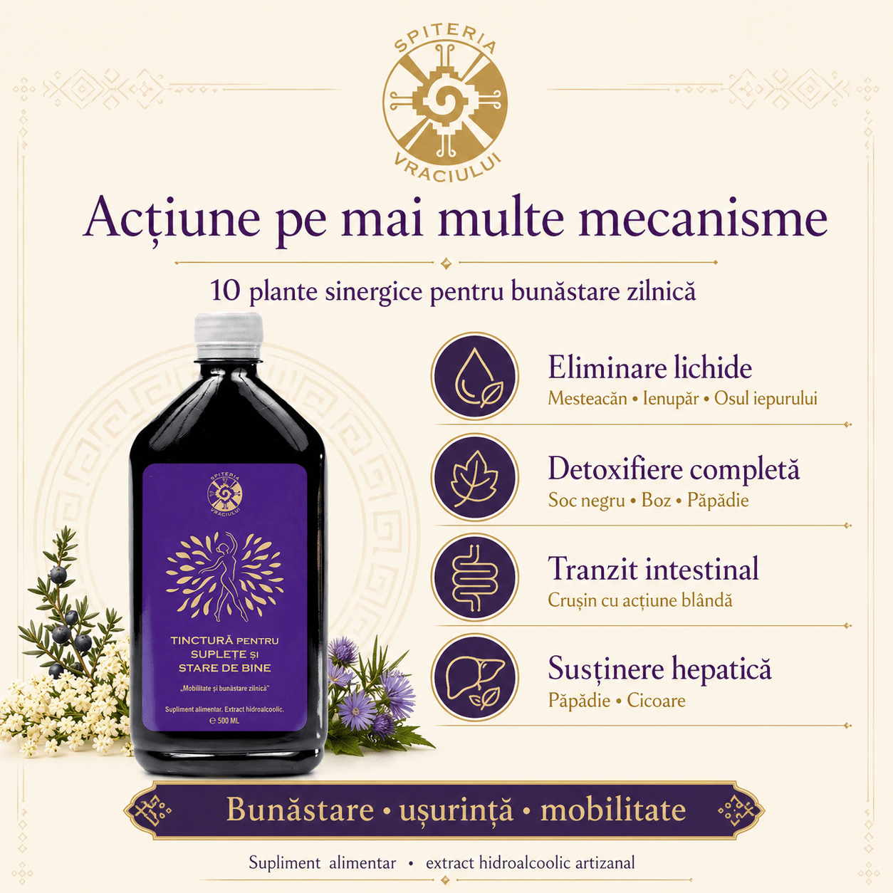 Tinctură pentru Suplețe Articulară și Mobilitate – Stare de Bine | 500ml Spiteria Vraciului