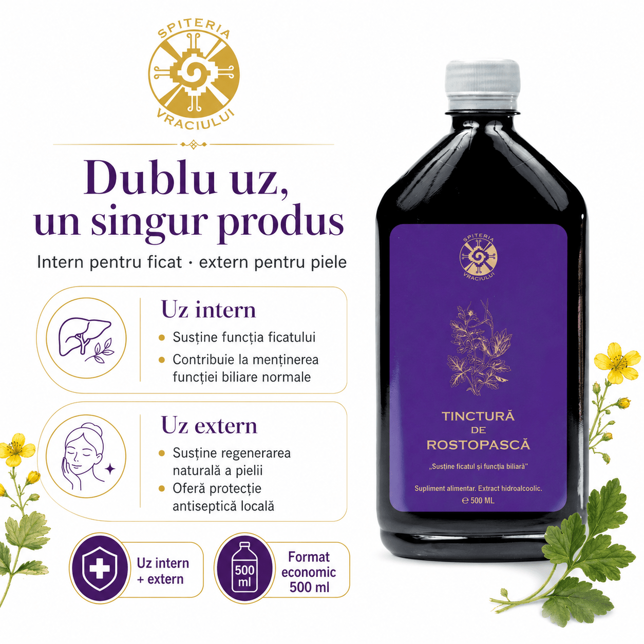 Tinctură de Rostopască – Susține Ficatul și Funcția Biliară | 500ml Spiteria Vraciului