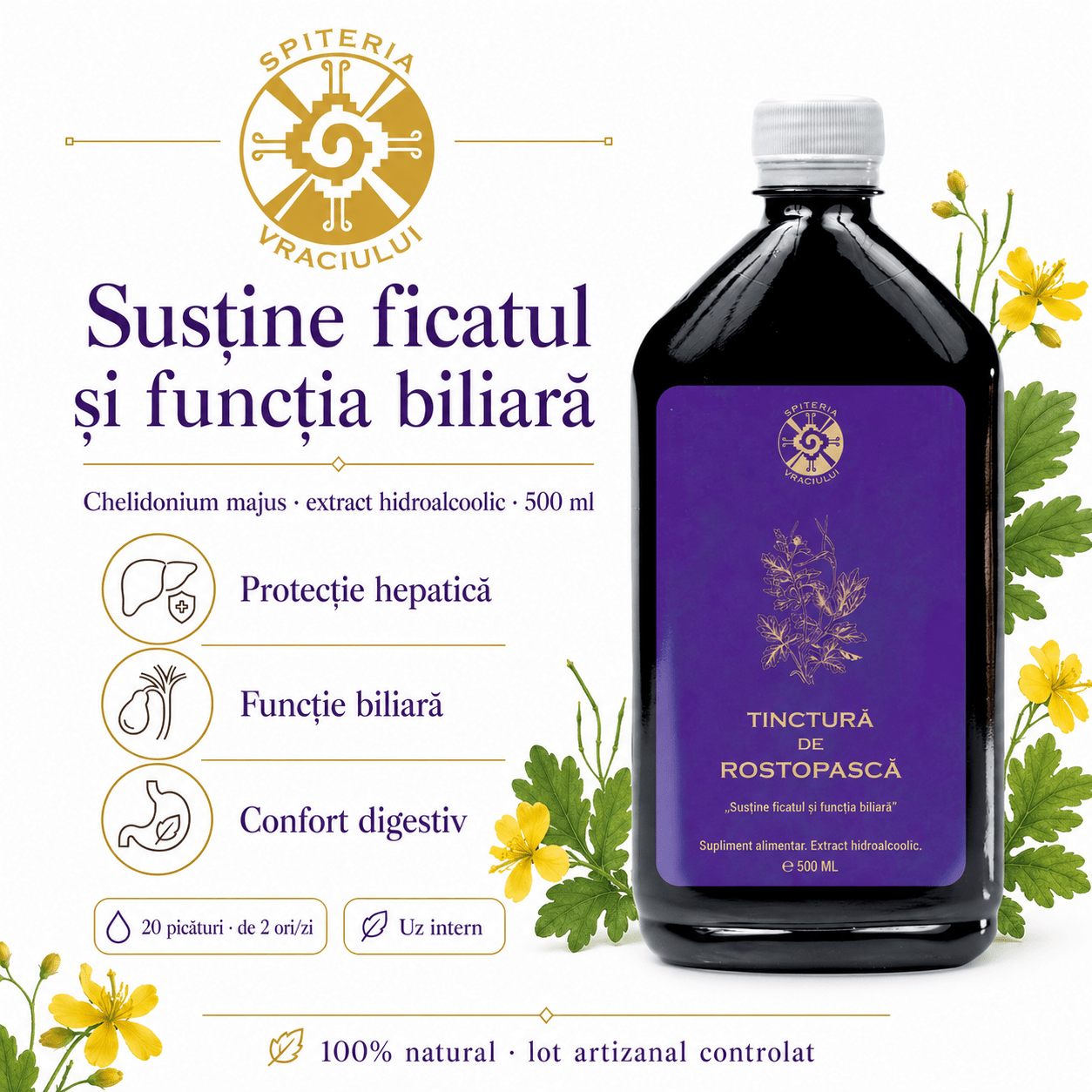 Tinctură de Rostopască – Susține Ficatul și Funcția Biliară | 500ml Spiteria Vraciului