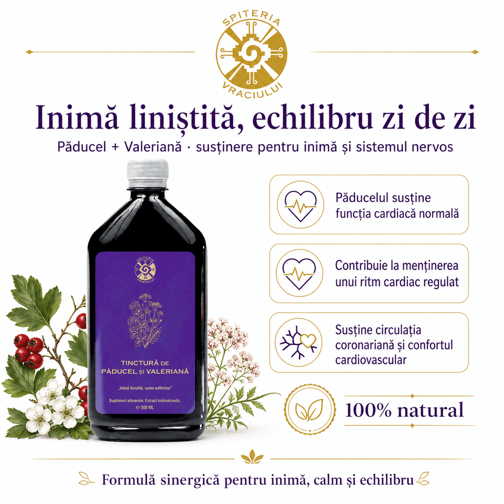 Tinctură de Păducel și Valeriană – Inimă Liniștită și Somn Odihnitor | 500ml Spiteria Vraciului
