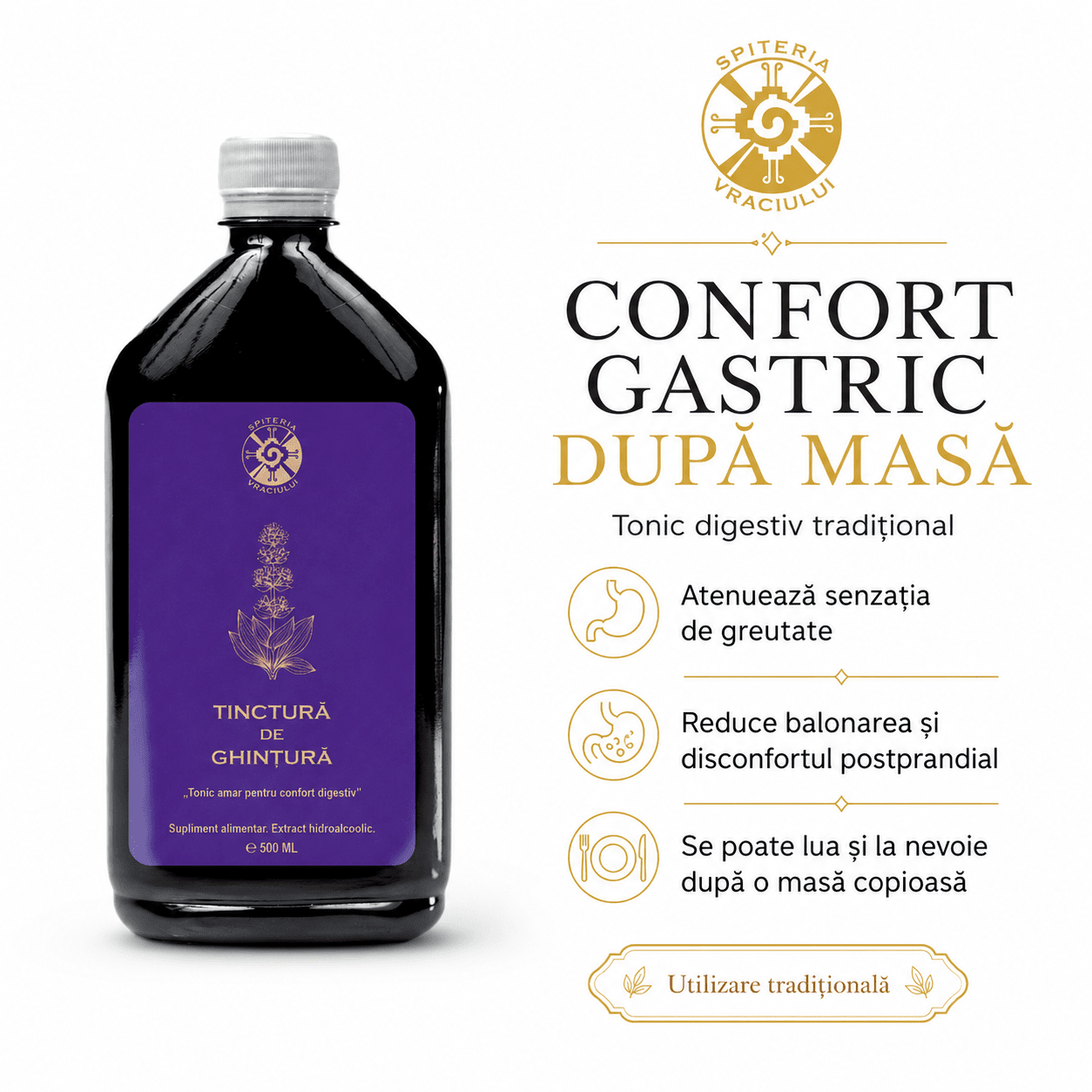 Tinctură de Ghințură – Tonic Amar pentru Digestie și Confort Gastric | 500ml Spiteria Vraciului