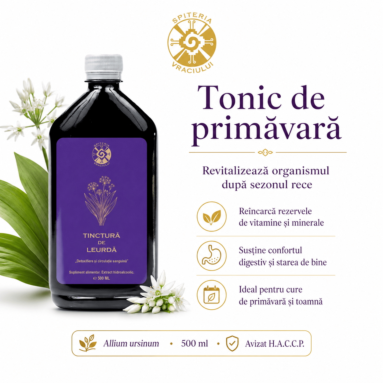 Tinctură de Leurdă – Detoxifiere și Circulație Sanguină | 500ml Spiteria Vraciului