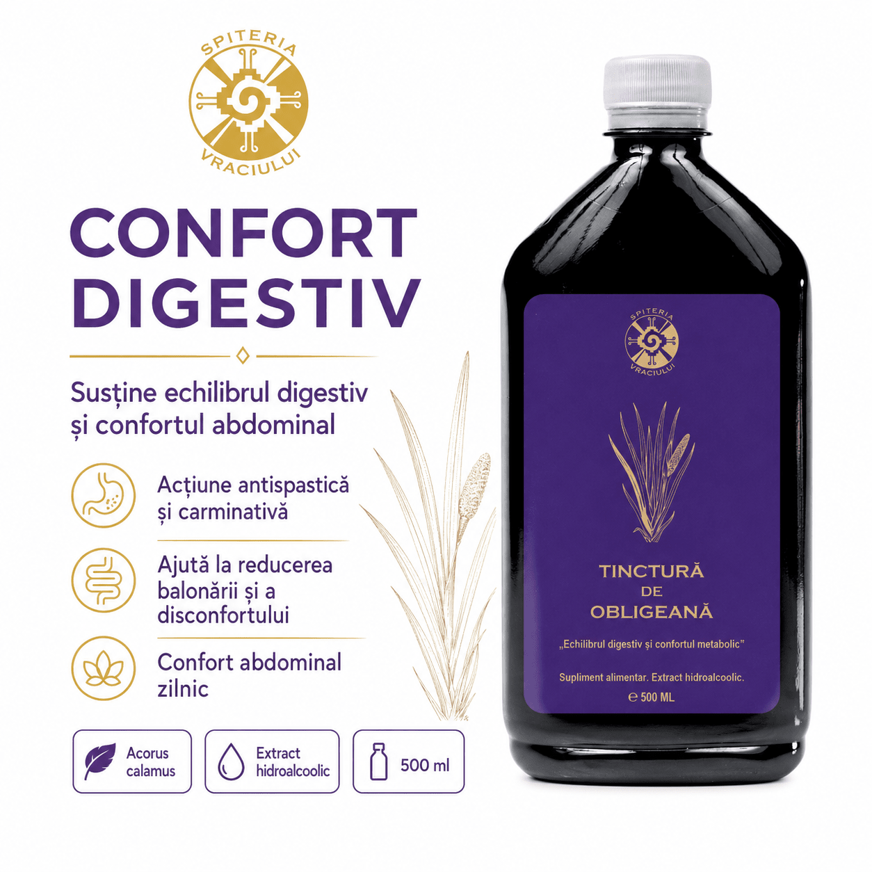 Tinctură de Obligeană – Echilibru Digestiv și Confort Metabolic | 500ml Spiteria Vraciului