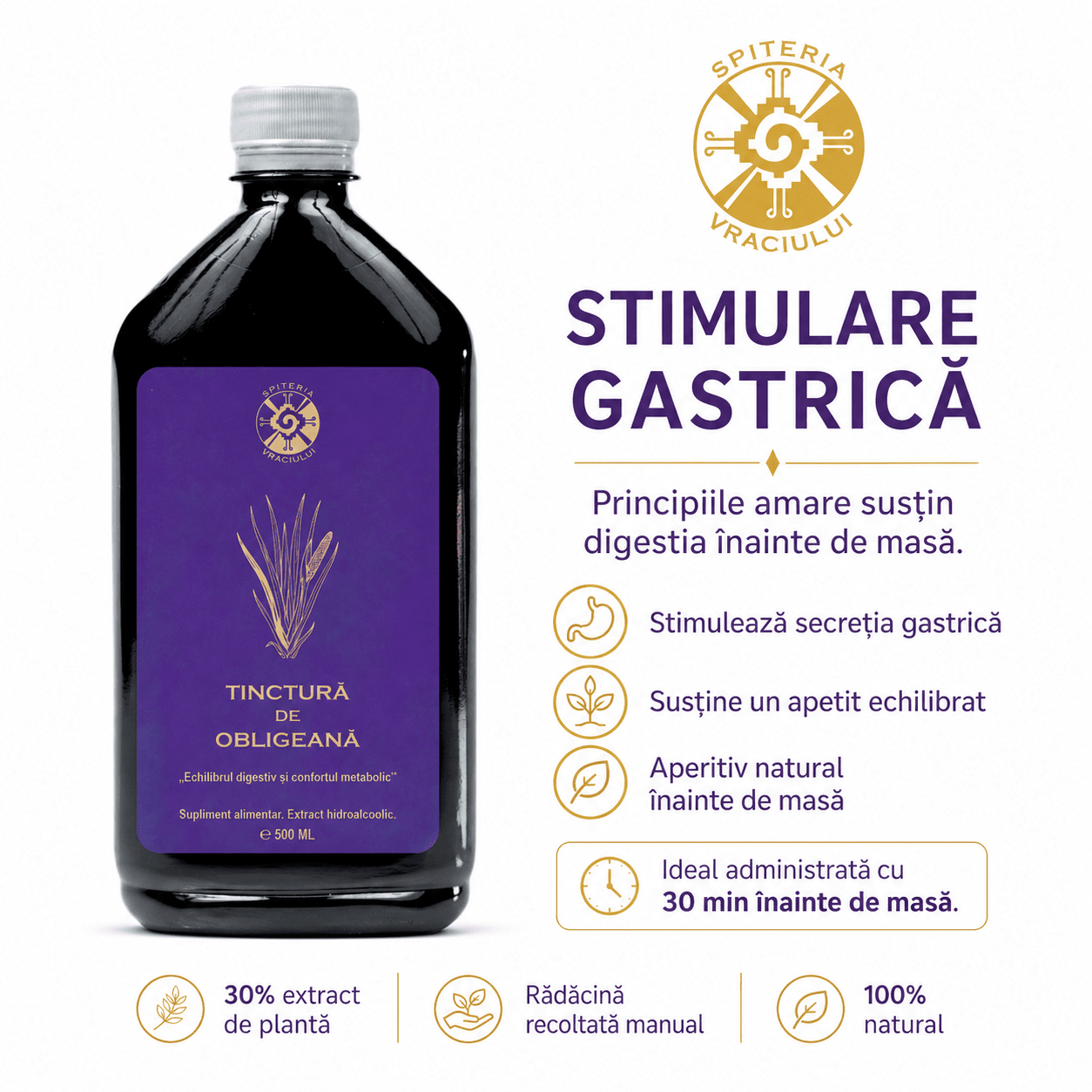 Tinctură de Obligeană – Echilibru Digestiv și Confort Metabolic | 500ml Spiteria Vraciului