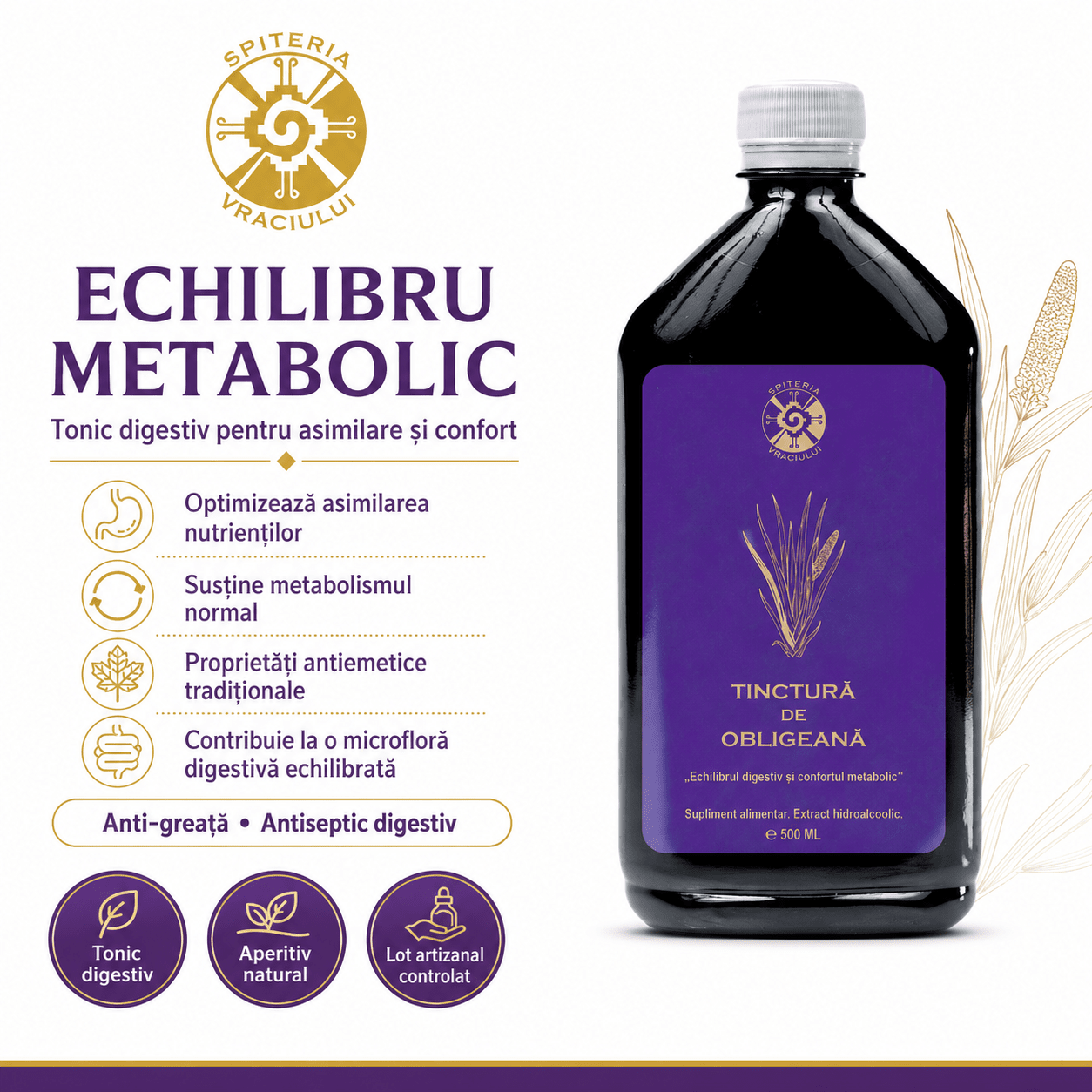 Tinctură de Obligeană – Echilibru Digestiv și Confort Metabolic | 500ml Spiteria Vraciului
