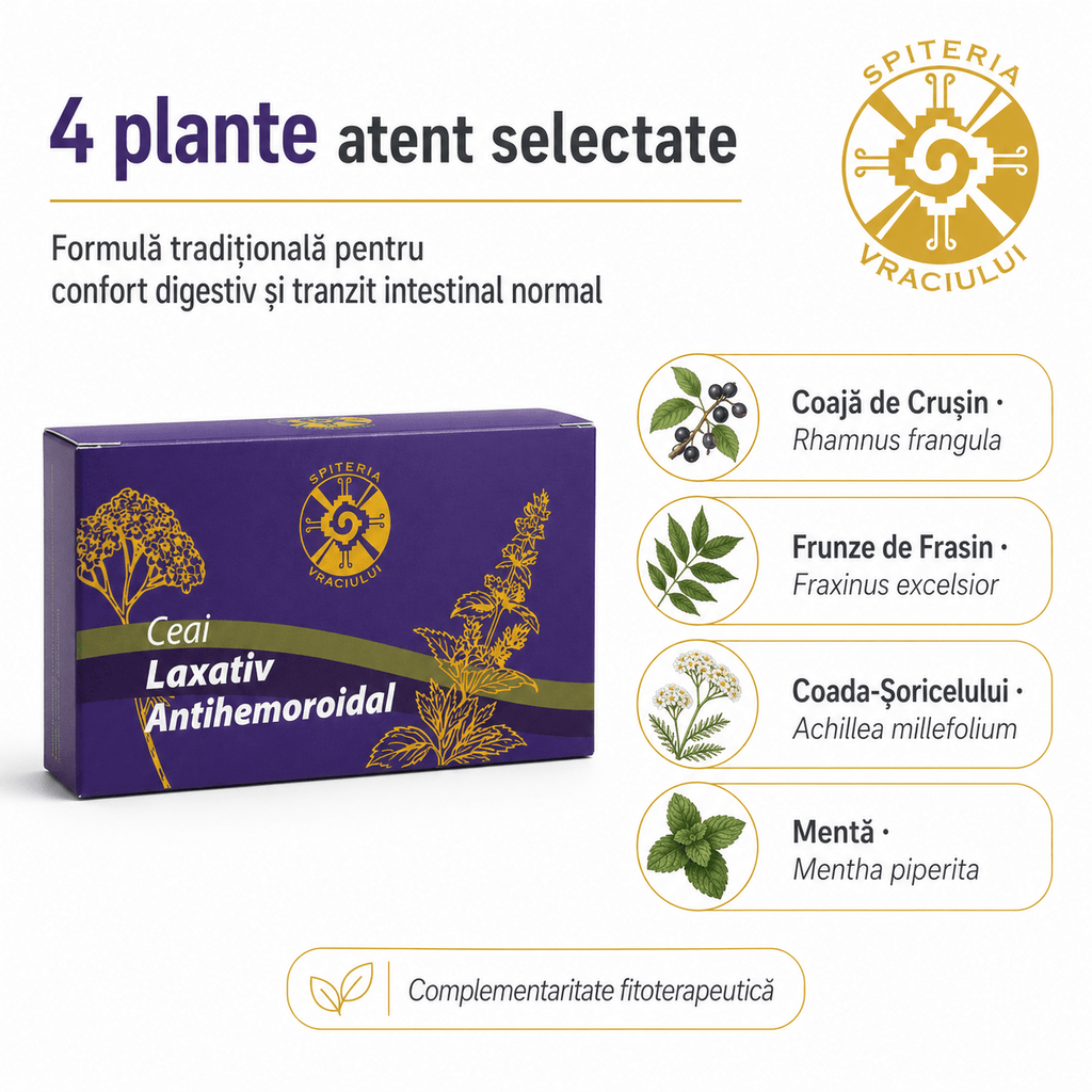 Ceai Natural Laxativ și Antihemoroidal – Tranzit Intestinal Sănătos Spiteria Vraciului
