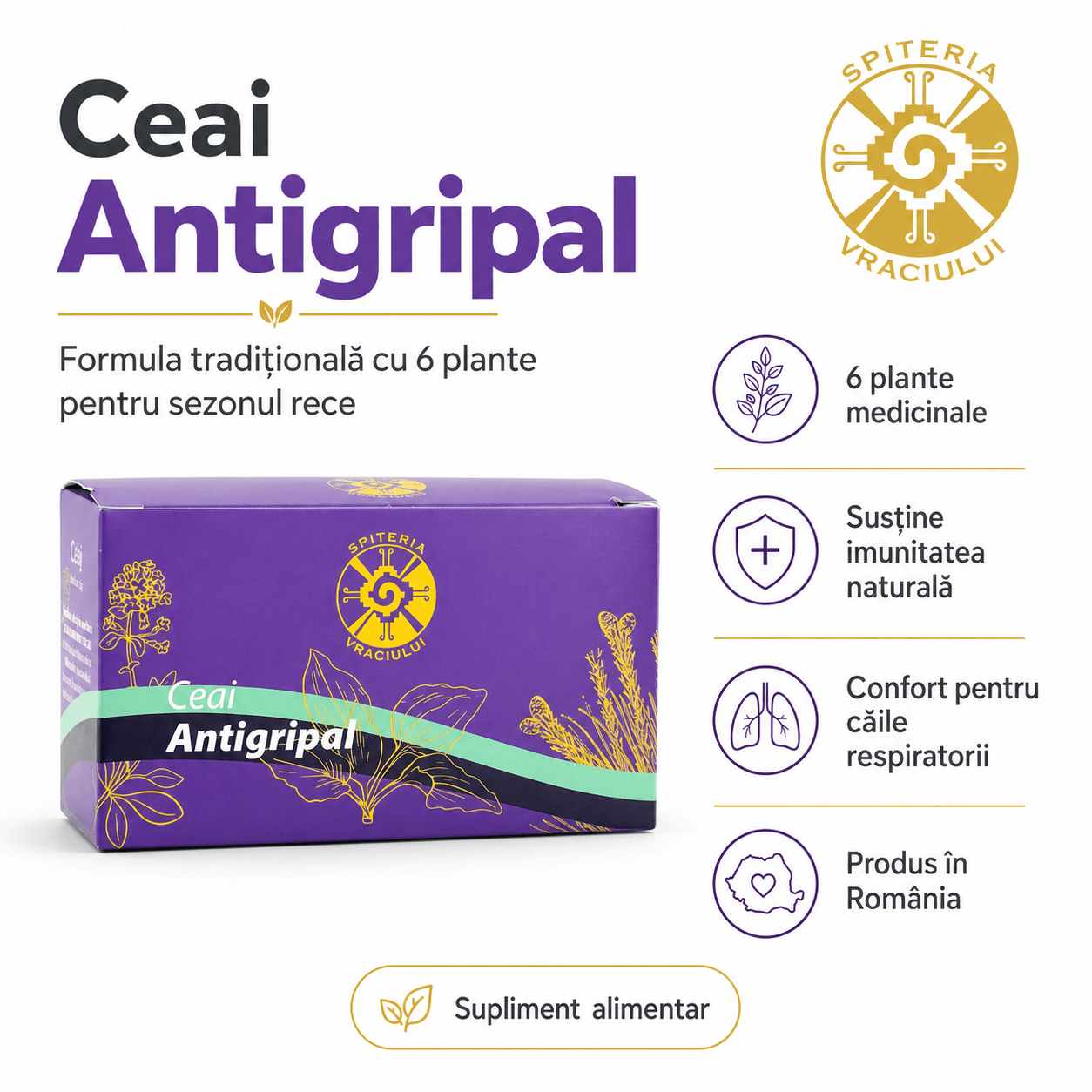 Ceai Antigripal Natural – Remediu Tradițional pentru Răceală și Gripă Spiteria Vraciului