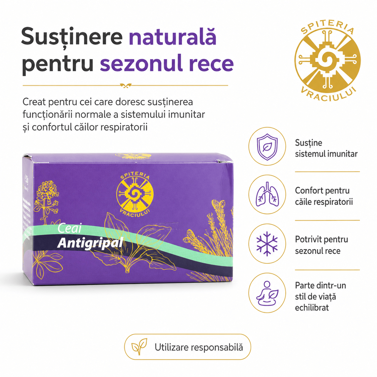 Ceai Antigripal Natural – Remediu Tradițional pentru Răceală și Gripă Spiteria Vraciului