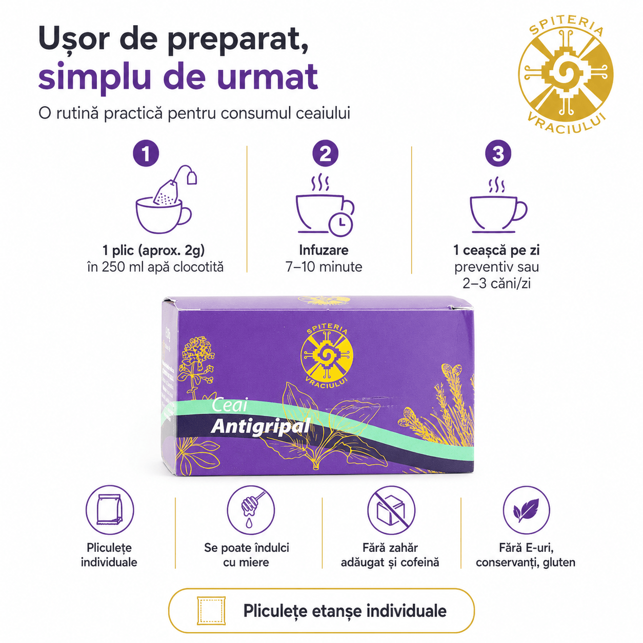 Ceai Antigripal Natural – Remediu Tradițional pentru Răceală și Gripă Spiteria Vraciului
