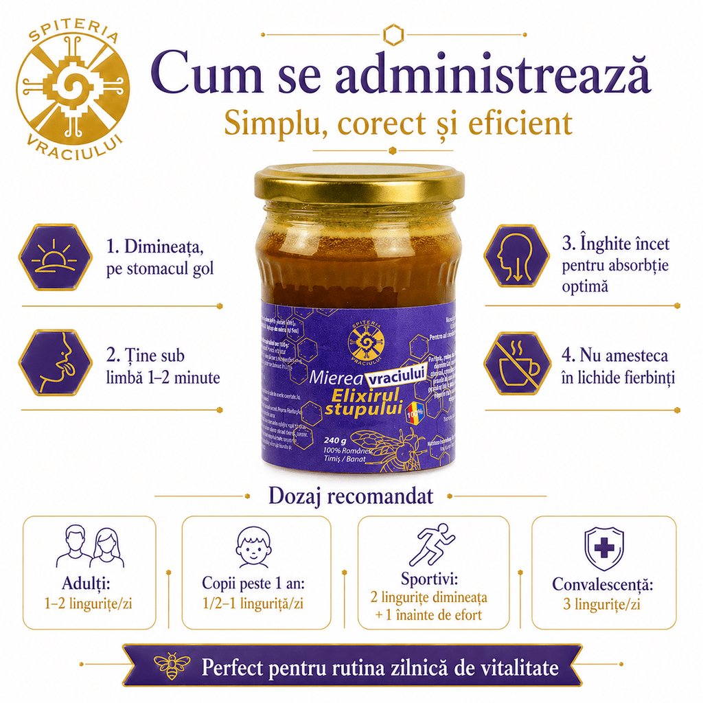 Mierea Vraciului – Elixirul Stupului | Produs Apicol Imunostimulent Natural Spiteria Vraciului