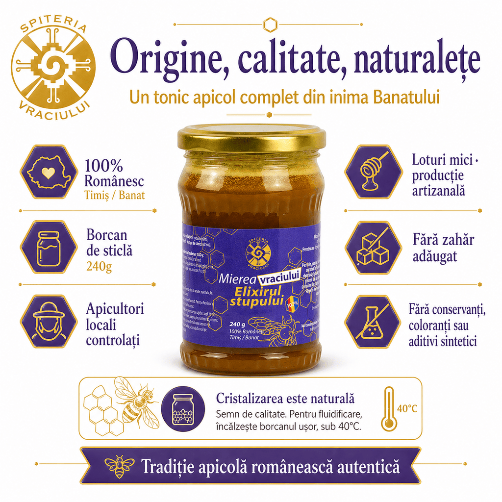 Mierea Vraciului – Elixirul Stupului | Produs Apicol Imunostimulent Natural Spiteria Vraciului