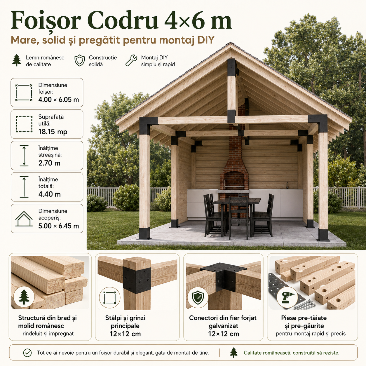 Foișor lemn 4x6m - Codru Foisor-Lemn.ro