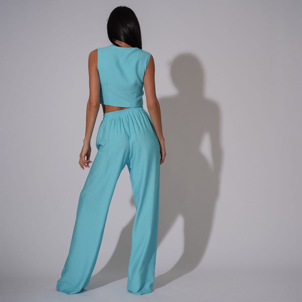 Compleu din in cu vesta si pantaloni lungi drepti Bluey Carolina D