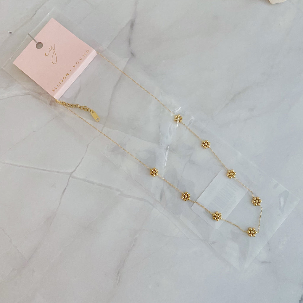 Dainty Golden Bead Flower Necklace - Waterproof Stainless Steel - Cart2u.ro