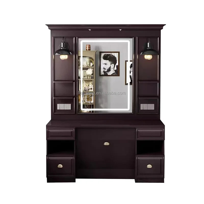 Barbershop Mirror Station with Integrated Storage Space for Salon - Cart2u.ro