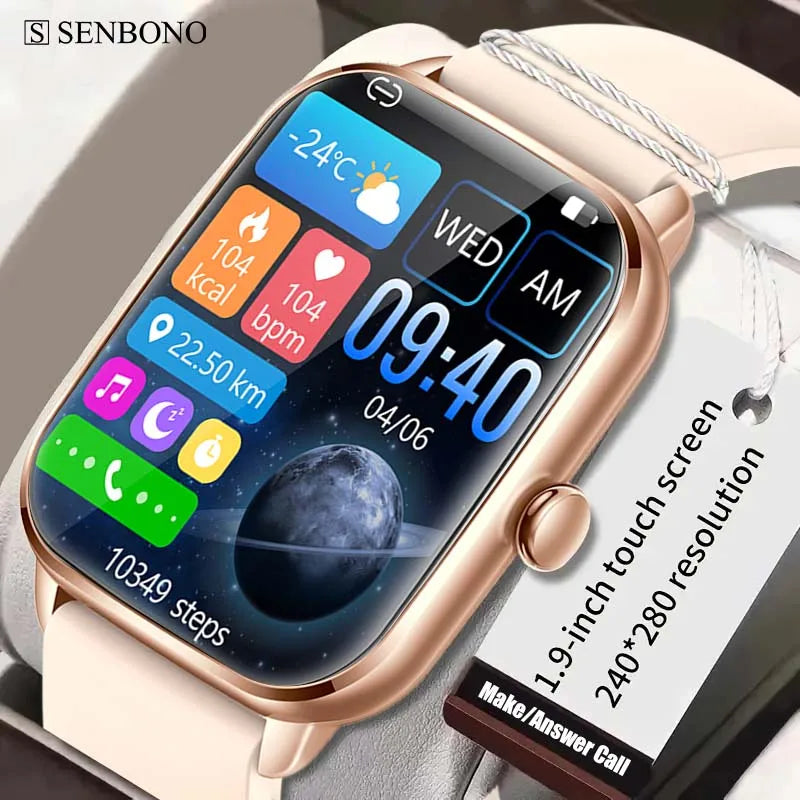 SENBONO KT65 Smart Watch Men Women 1.9'' BT Call Custom Dial Smart - Cart2u.ro
