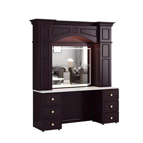 Barbershop Mirror Station with Integrated Storage Space for Salon
