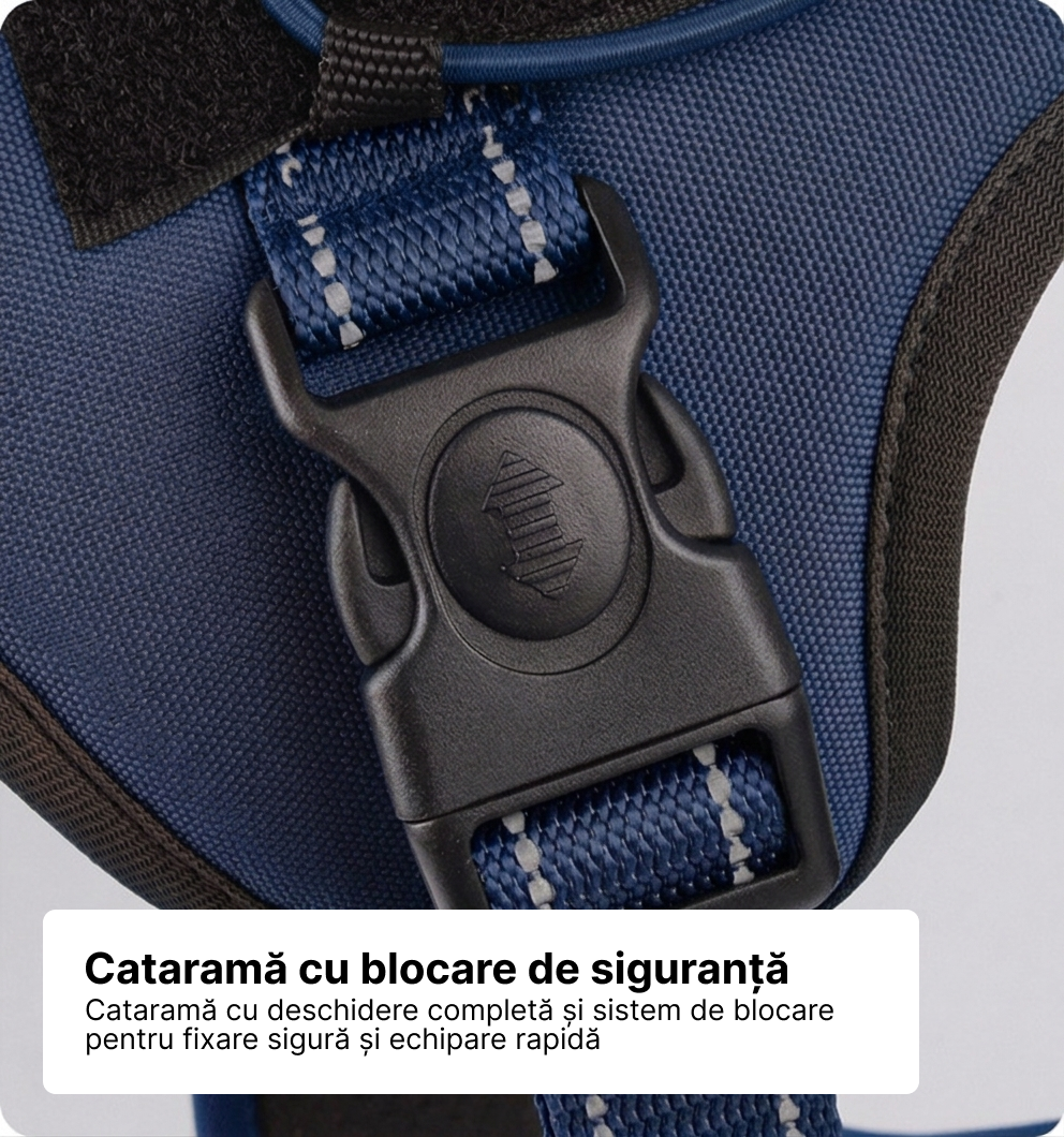 Ham tactic premium Petora pentru câini, ajustabil, reflectorizant, cu mâner ranforsat, bleumarin Petora