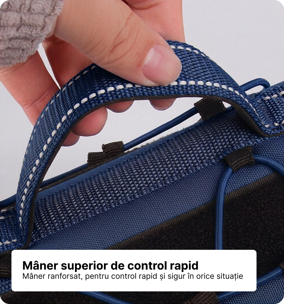 Ham tactic premium Petora pentru câini, ajustabil, reflectorizant, cu mâner ranforsat, bleumarin Petora
