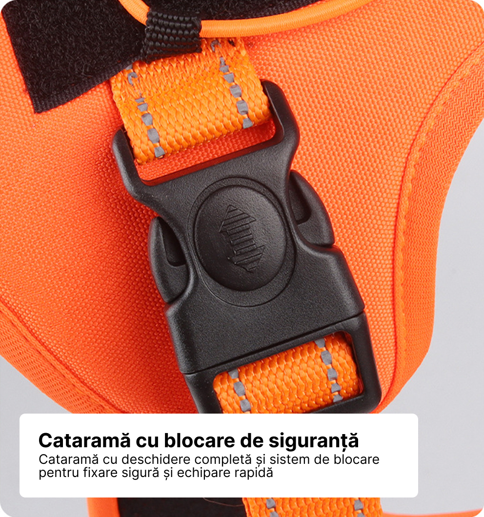 Ham tactic premium Petora pentru câini, ajustabil, reflectorizant, cu mâner ranforsat, portocaliu Petora