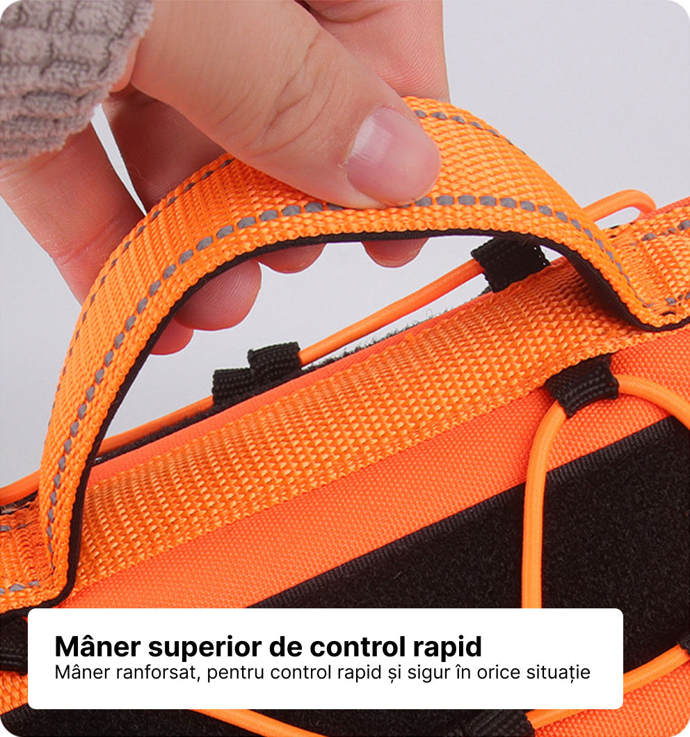 Ham tactic premium Petora pentru câini, ajustabil, reflectorizant, cu mâner ranforsat, portocaliu Petora