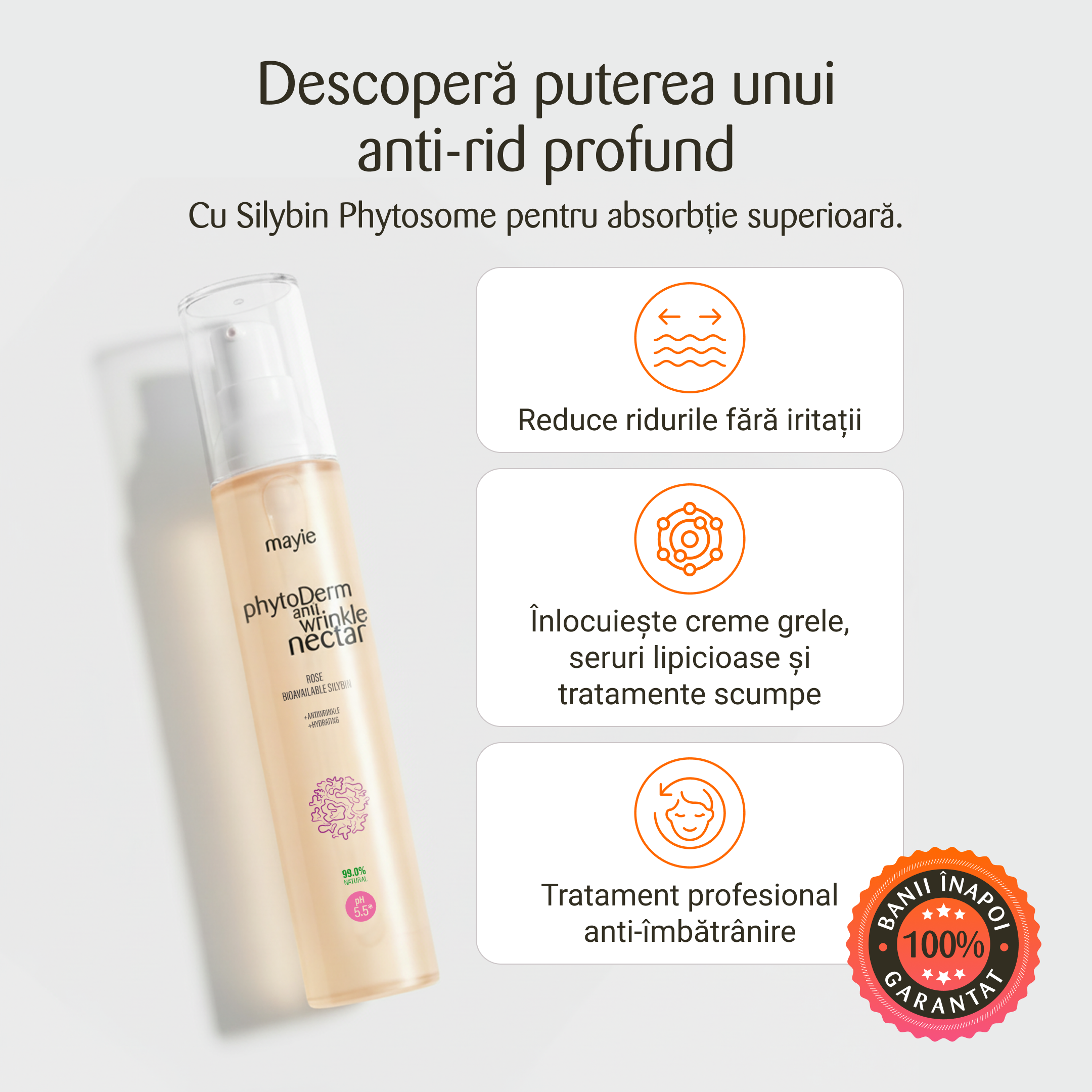 Diminuează aspectul ridurilor cu PhytoDerm Antiwrinkle Nectar, Nectar Antirid cu Fitozom de Silybin Mayie