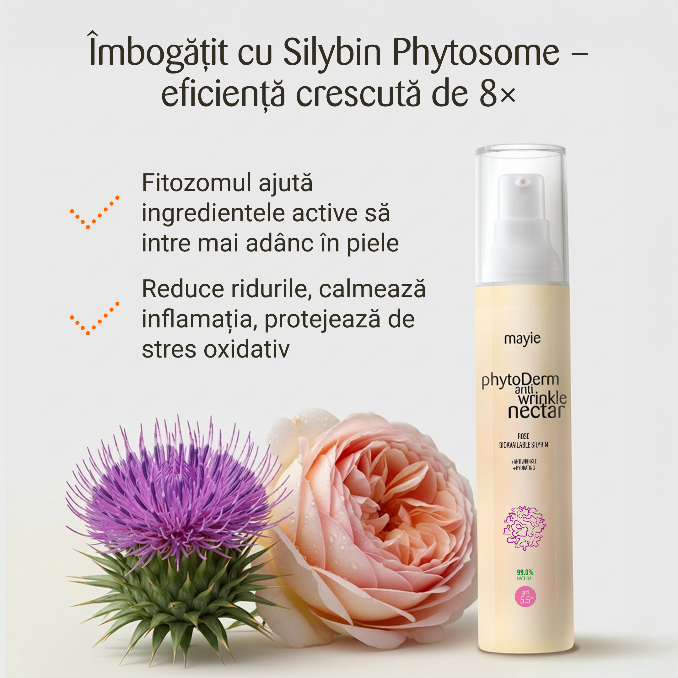 Diminuează aspectul ridurilor cu PhytoDerm Antiwrinkle Nectar, Nectar Antirid cu Fitozom de Silybin Mayie