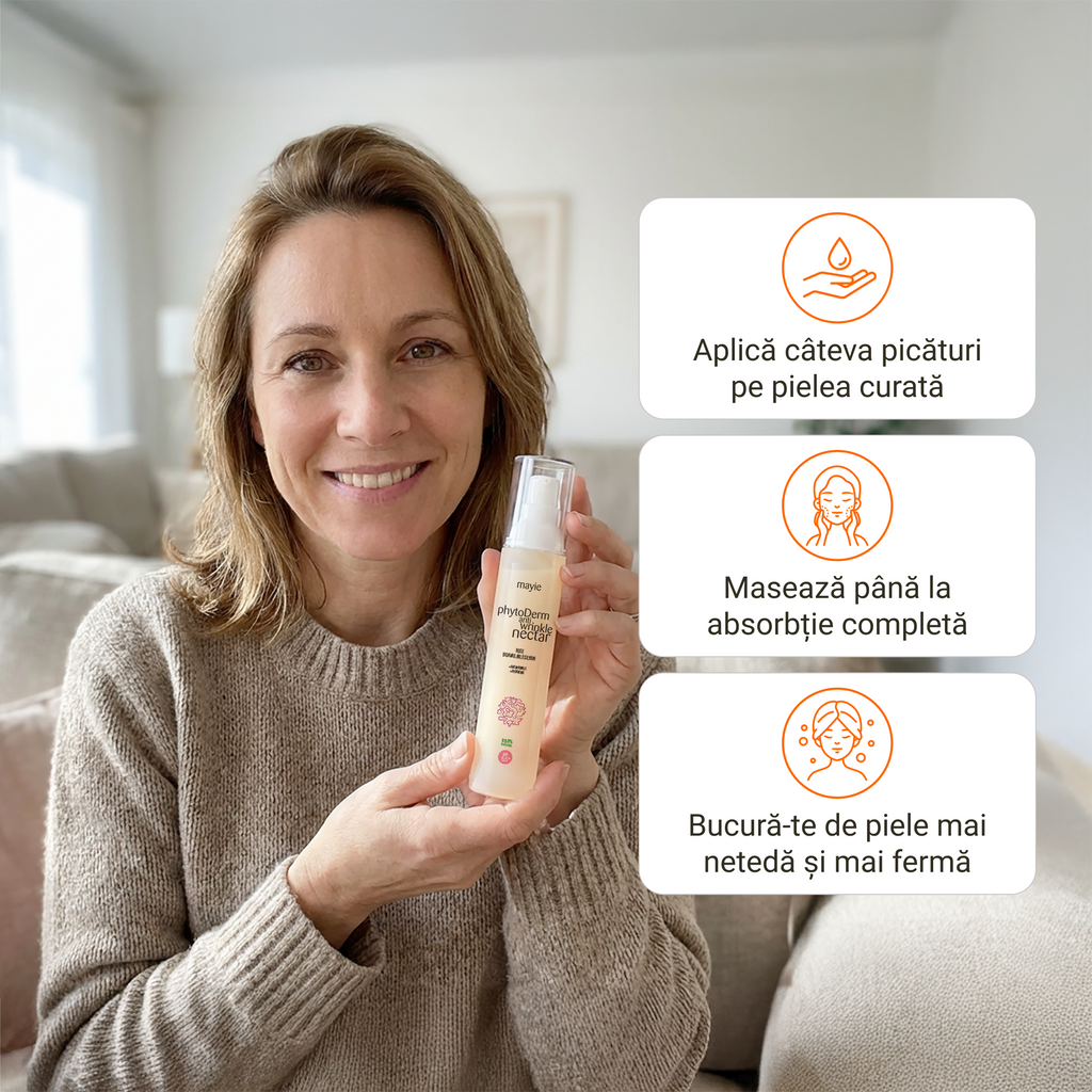 Diminuează aspectul ridurilor cu PhytoDerm Antiwrinkle Nectar, Nectar Antirid cu Fitozom de Silybin Mayie